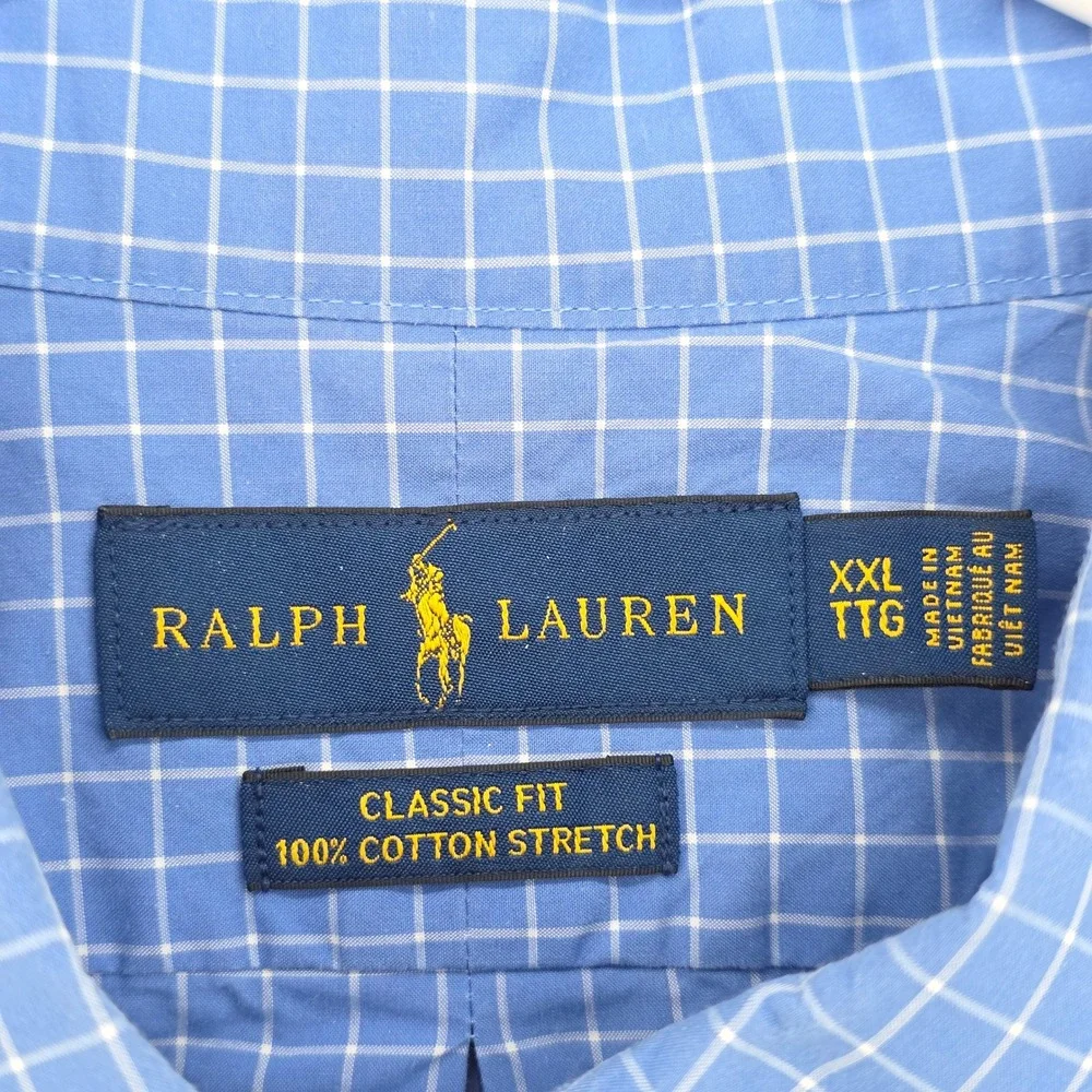 Polo Ralph Lauren Mens XXL Long Seeve Button Down Shiry Blue White Check